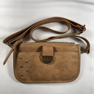 RD RV Rad Rev Brown Gold Studded Sling Wallet Bag Excellent Condition